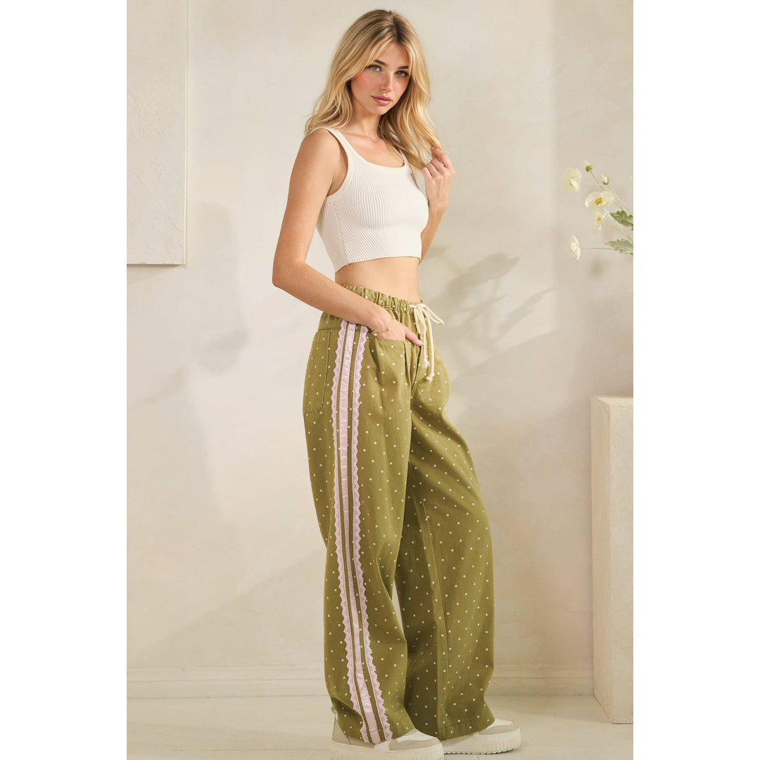 Pants - Polka Dot Pants with Satin Contrast Accents - - Cultured Cloths Apparel
