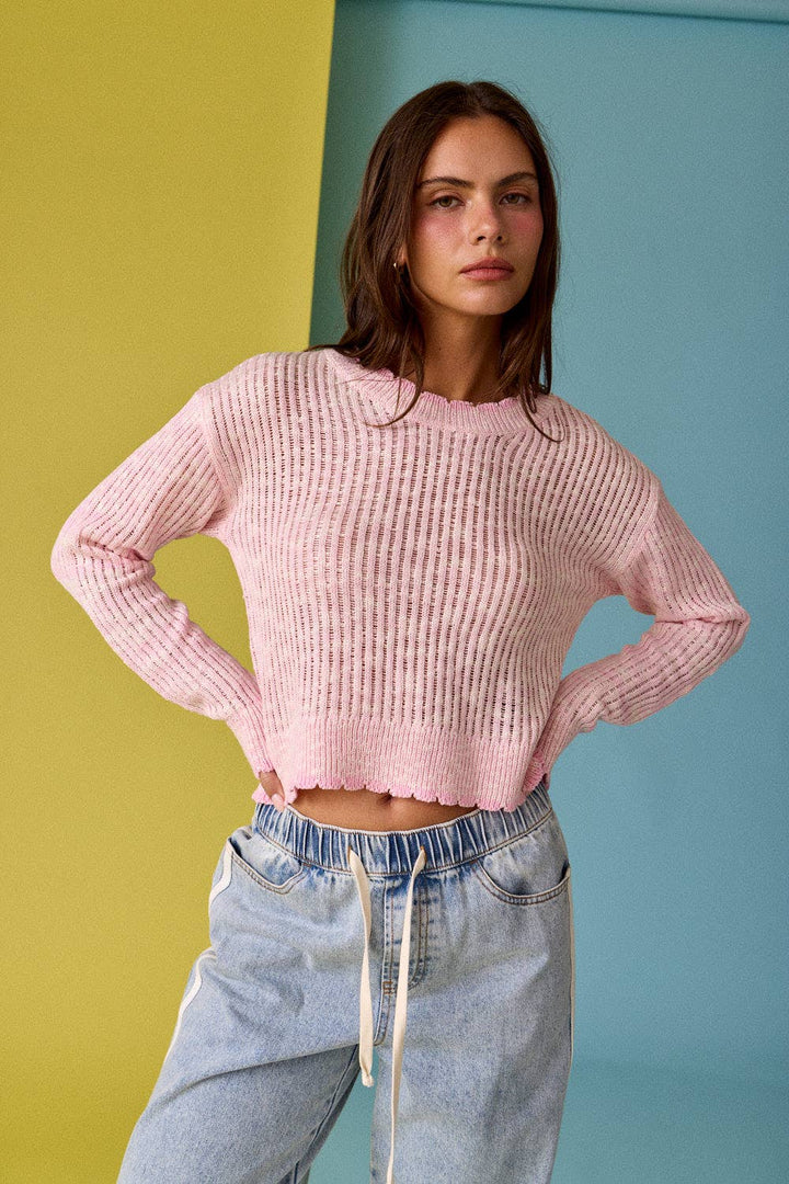 Women's Sweaters - Open Knit Scallop Edge Sweater - - Cultured Cloths Apparel