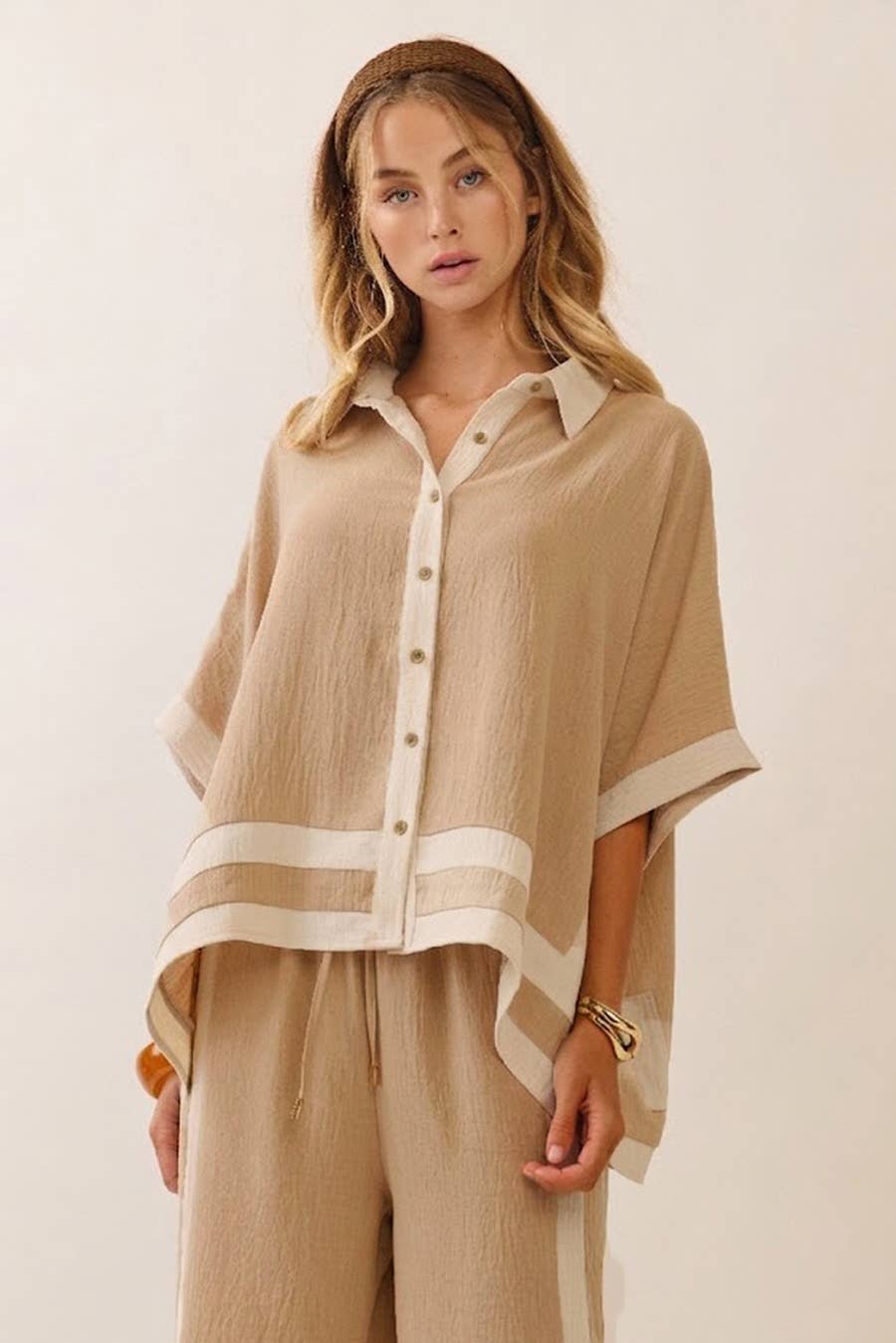 Contrast Trim Shirt With Matching Pants Set