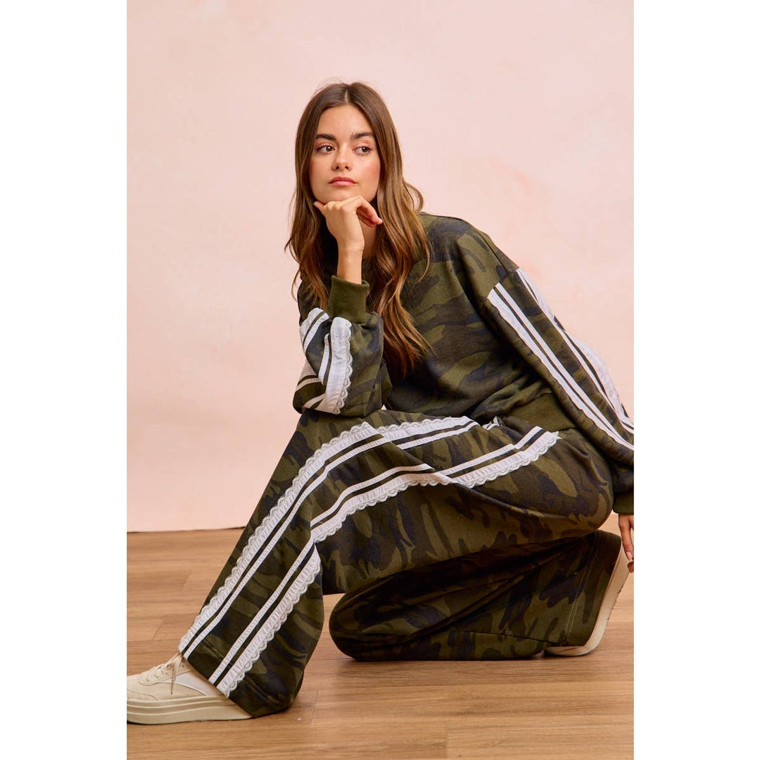 Pants - CAMOUFLAGE FRENCH TERRY LACE CONTRAST SWEATPANTS - - Cultured Cloths Apparel