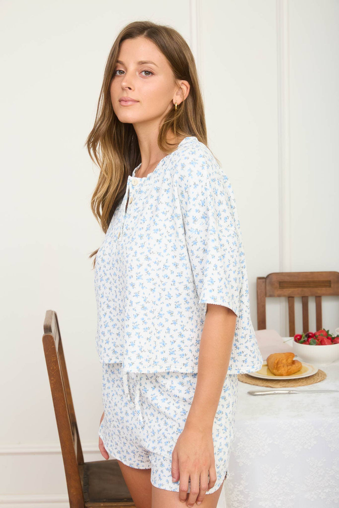 Women's Short Sleeve - FLORAL SHORT SLEEVE HENLEY KNIT TOP - - Cultured Cloths Apparel