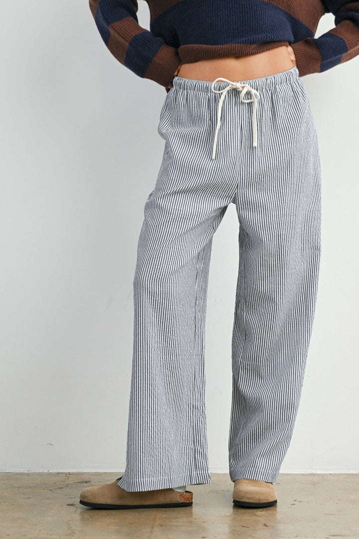 Pants - Drawstring Waist Striped Pants - - Cultured Cloths Apparel
