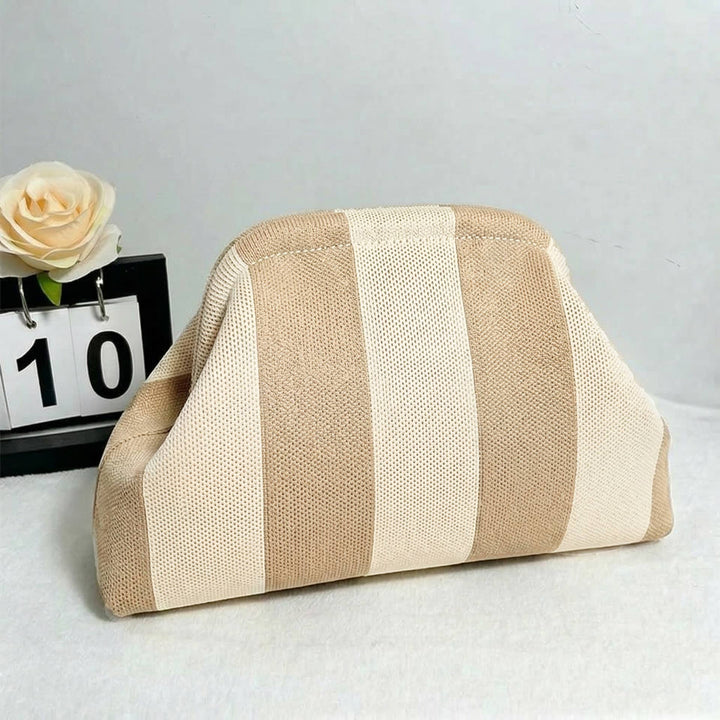 Compact Urban Chic Stripe Design Clutch Bag Makeup Pouch