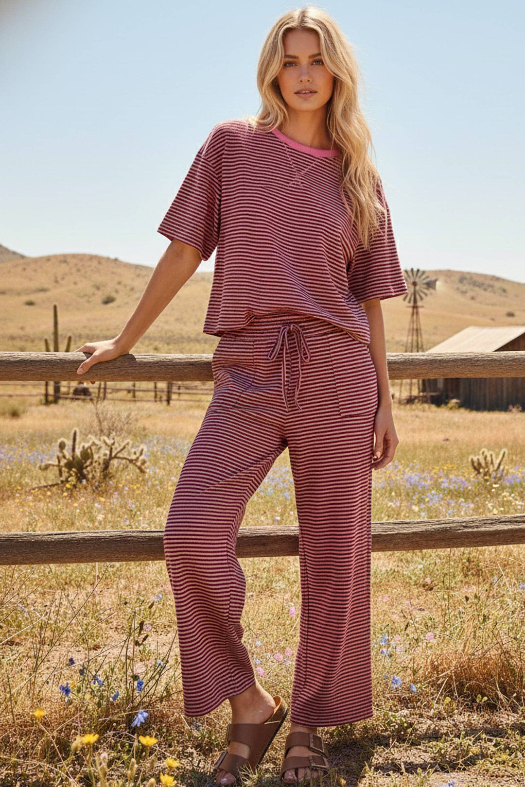 Striped Knit Top and Pants Set