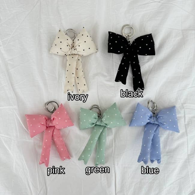 Accessories - Green Puff Ribbon Balletcore Dot Bow Bag Charm, Key Holder - - Cultured Cloths Apparel