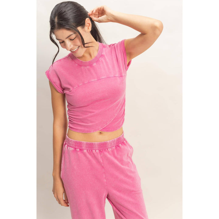 Athleisure - Rolled Sleeve Wrap-Front Crop Top And Jogger Set - - Cultured Cloths Apparel