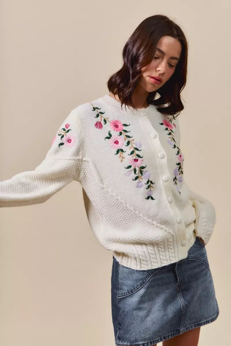 Women's Sweaters - SO ME Floral Embroidered Coquette Sweater Cardigan - - Cultured Cloths Apparel