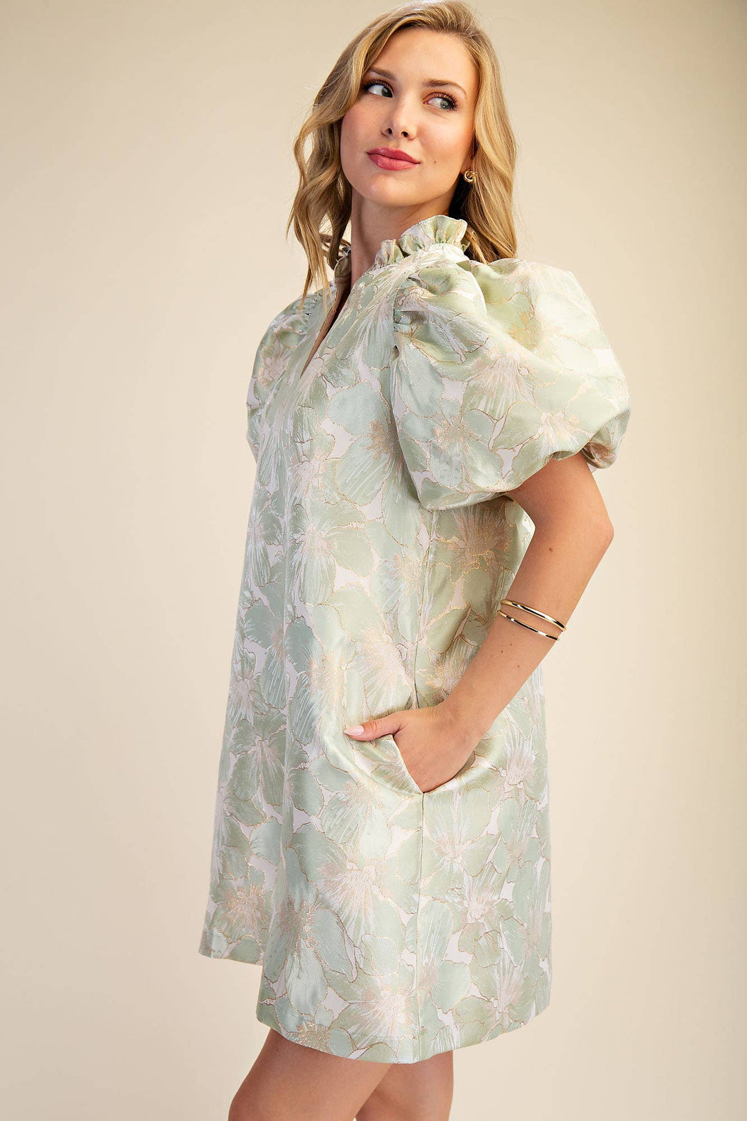 Dresses - Ruffle V-Neck Puff Sleeve Mini Dress - Spring / Summer - - Cultured Cloths Apparel