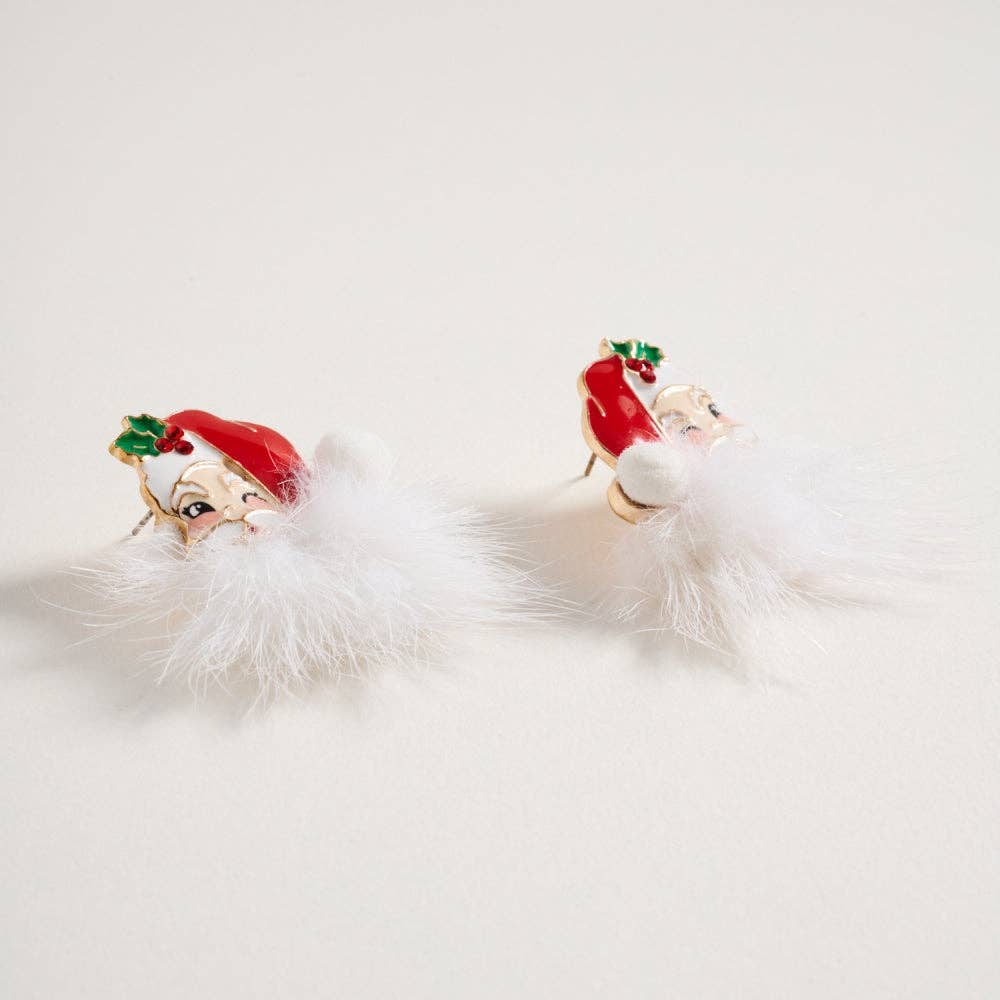 Accessories, Earrings - Santa Claus Face with Fur Beard Post Earrings - - Cultured Cloths Apparel