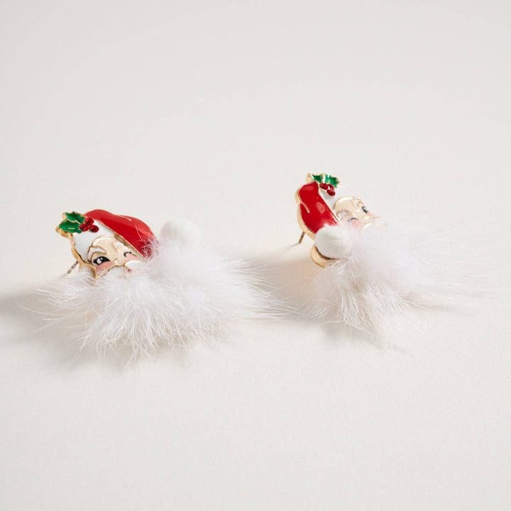 Accessories, Earrings - Santa Claus Face with Fur Beard Post Earrings - - Cultured Cloths Apparel