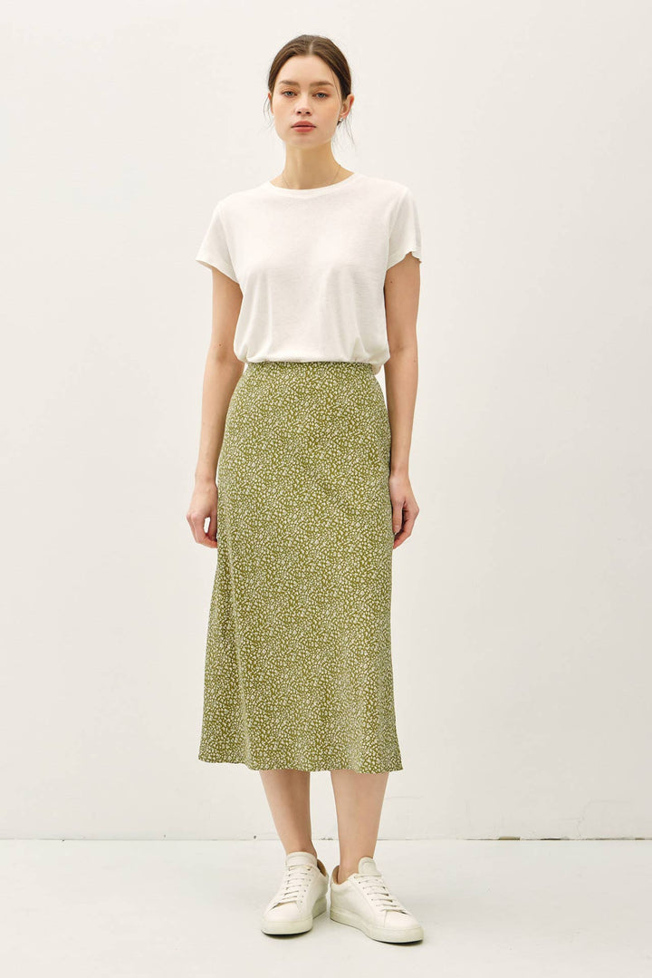 PRINT MIDI SKIRT WITH ELASTIC WAISTBAND