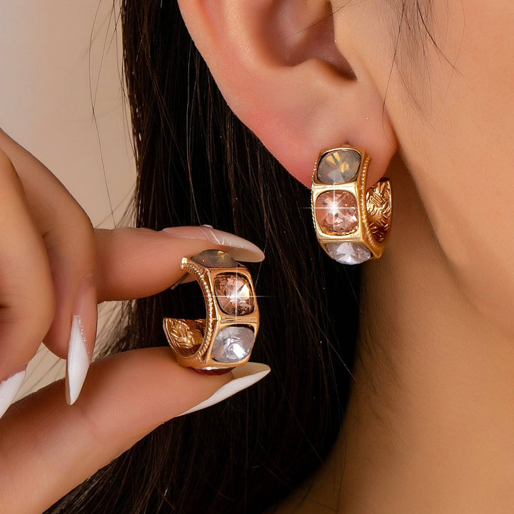 Accessories, Earrings - Gold-Tone Multi Color Gem Crystal Hoop Earrings - - Cultured Cloths Apparel