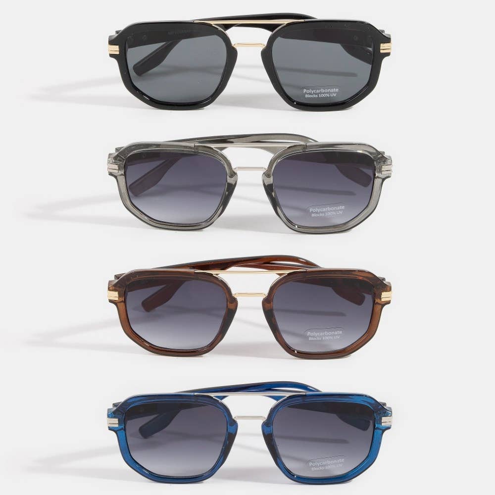 Sunglasses - Square Double Bridge Round Metal Accent Sunglasses - - Cultured Cloths Apparel