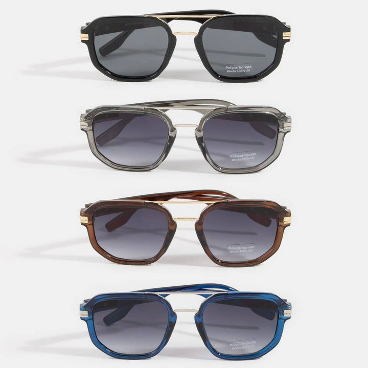 Sunglasses - Square Double Bridge Round Metal Accent Sunglasses - - Cultured Cloths Apparel
