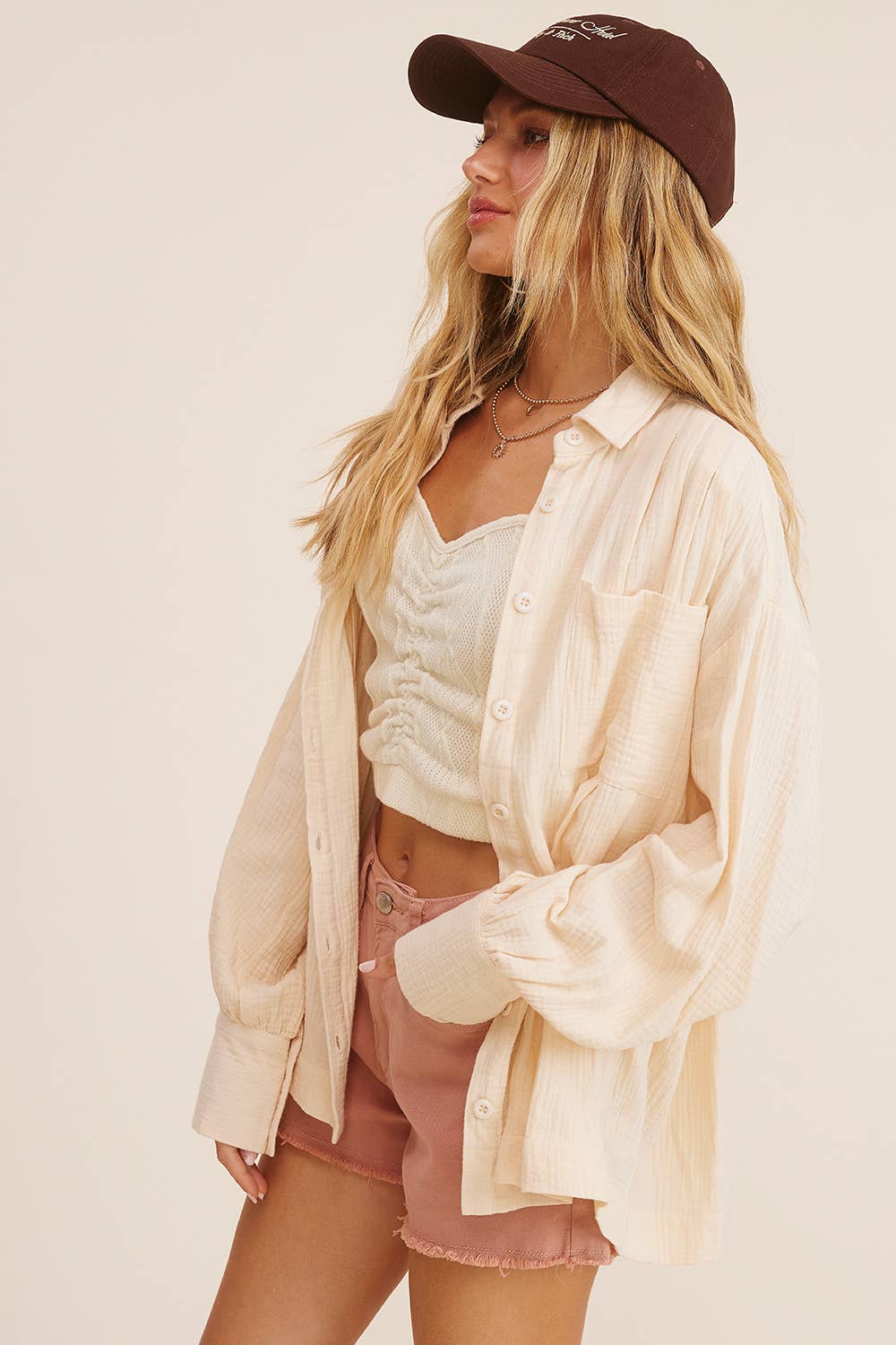 Women's Long Sleeve - Gauze Button-Down Shirt - - Cultured Cloths Apparel