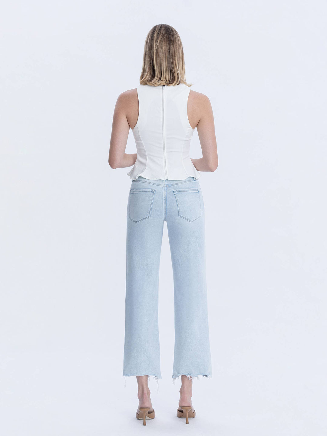 Denim - HIGH RISE LIGHT WASH SLIM WIDE JEANS - - Cultured Cloths Apparel