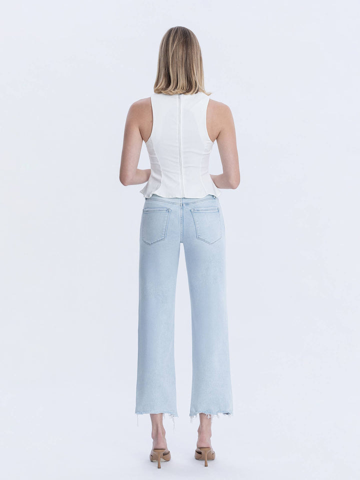 Denim - HIGH RISE LIGHT WASH SLIM WIDE JEANS - - Cultured Cloths Apparel