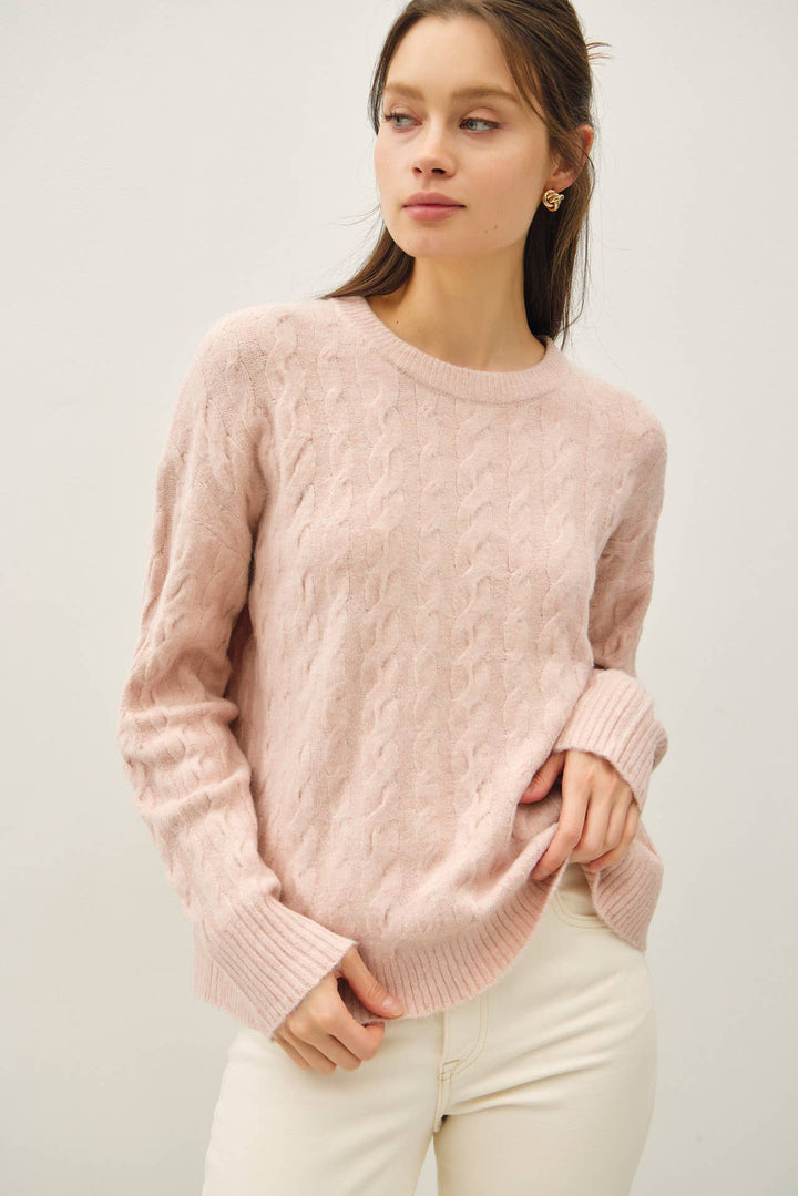Women's Sweaters - ULTRA SOFT CABLE KNIT CREWNECK SWEATER TOP - - Cultured Cloths Apparel