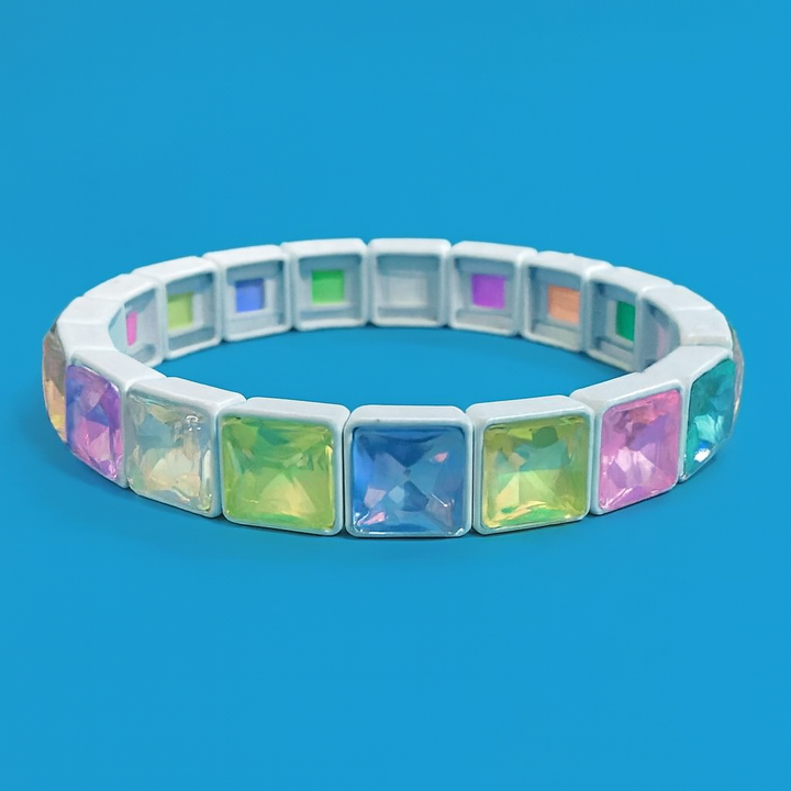 Accessories, Bracelets - Enamel Stretch Bracelet - Square Gems - Libby - Asst Colors - - Cultured Cloths Apparel