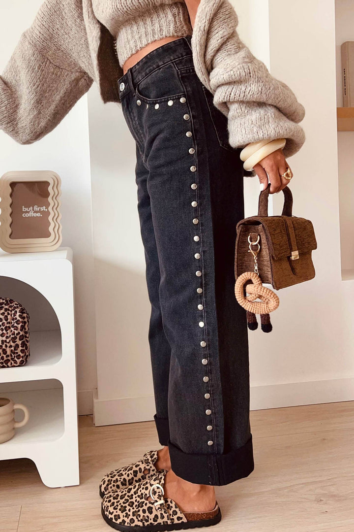 66 Fall 2026 High Waisted Studded Wide Leg Jeans