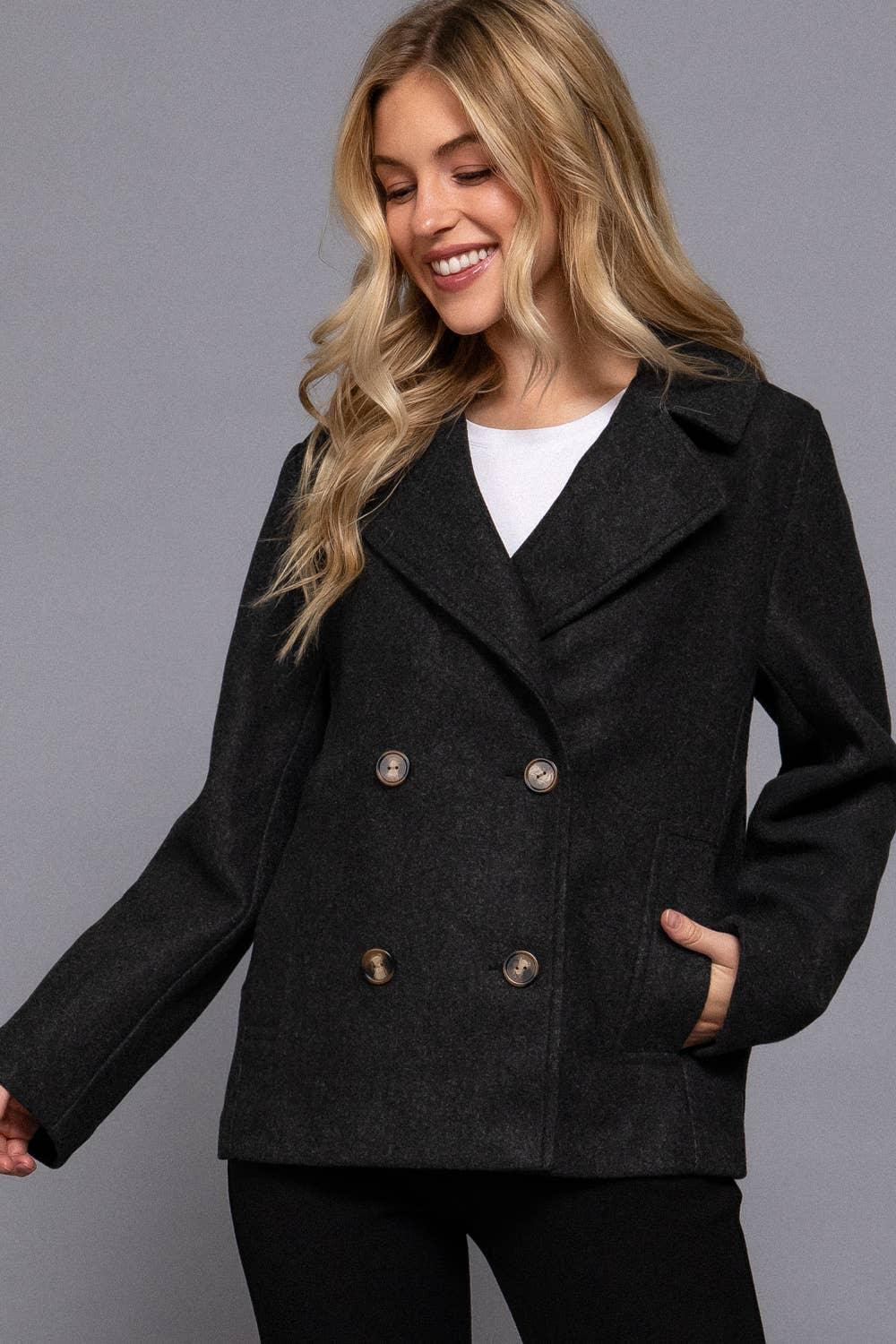 Outerwear - Long Sleeve Soft Felt Short Peacoat - SMALL - Cultured Cloths Apparel