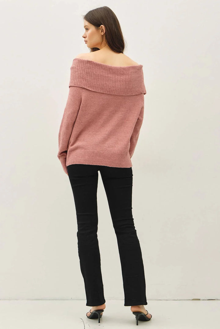 ROLL OVER OFF THE SHOULDER WOOL BLEND SWEATER
