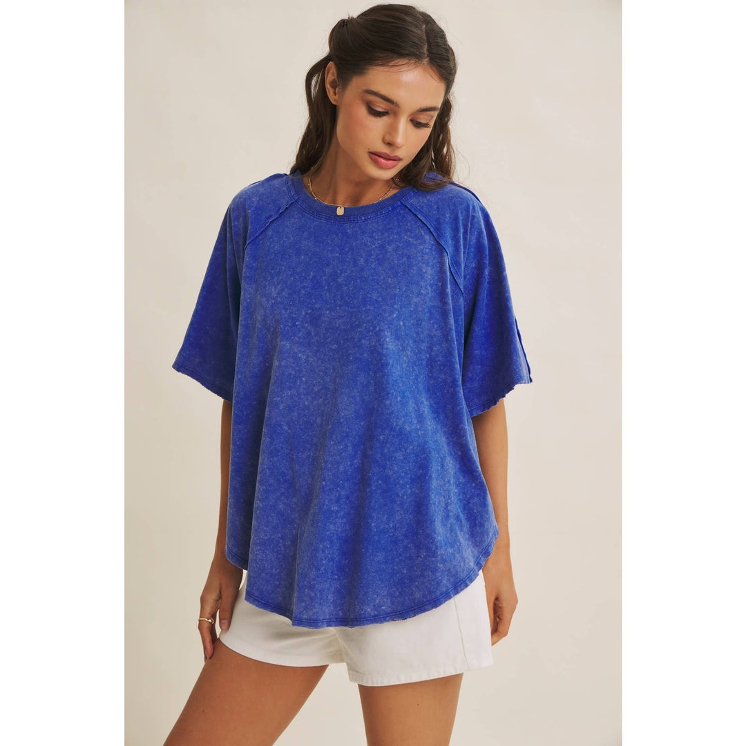 Women's Short Sleeve - EASY DRAPE MINERAL-WASHED PONCHO-LIKE COTTON JERSEY TOP - - Cultured Cloths Apparel