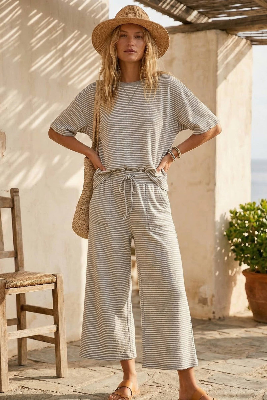 Striped Knit Top and Pants Set