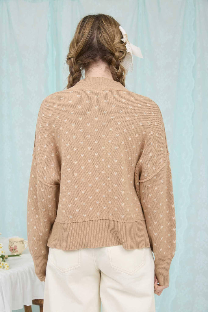 HEART PATTERN DROP SHOULDER KNIT PULLOVER SWEATER