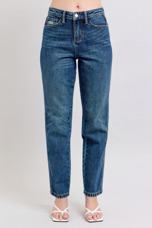 Denim - Judy Blue High Waisted Rigid Magic Non-destroy Straight Leg Jeans - Dark - Cultured Cloths Apparel