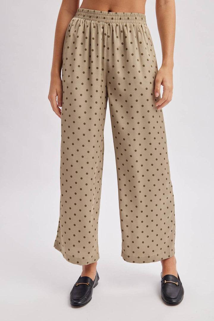 SATIN POLKA DOT WIDE LEG PANTS