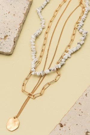 Accessories, Necklaces - NATURAL STONE LAYER NECKLACE | 25N370 - - Cultured Cloths Apparel