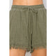 Women's Shorts - Casual and Cool Drawstring Cotton Gauze Frayed Shorts - Olive - Cultured Cloths Apparel