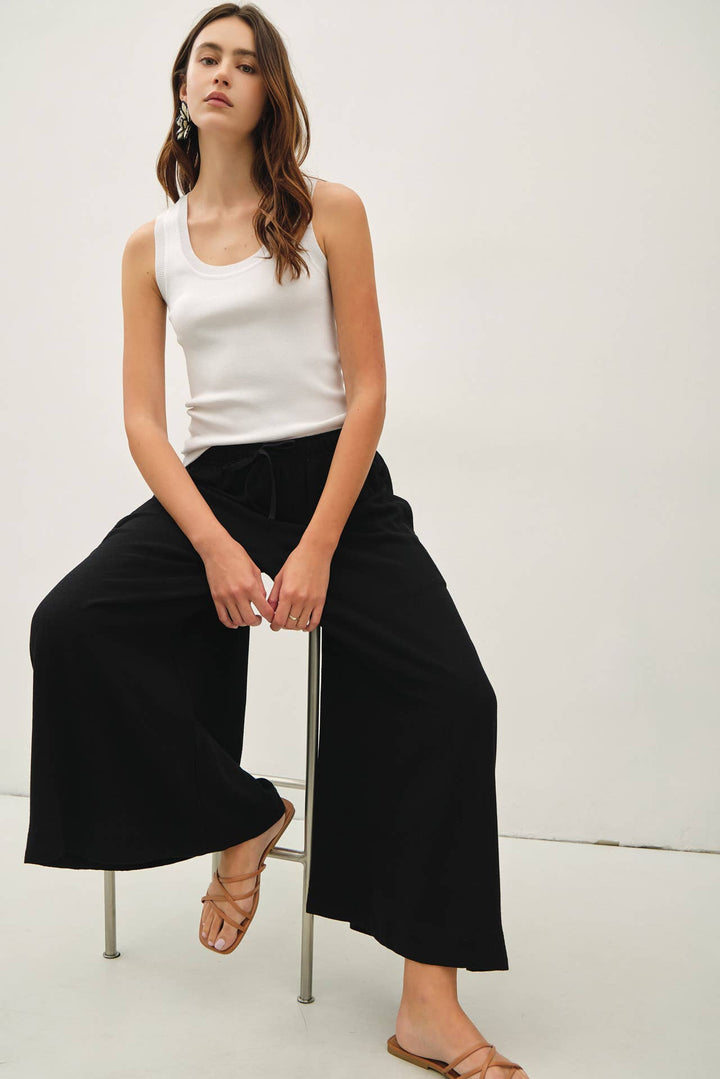 Pants - LINEN BLEND CROPPED PALAZZO PANTS - - Cultured Cloths Apparel