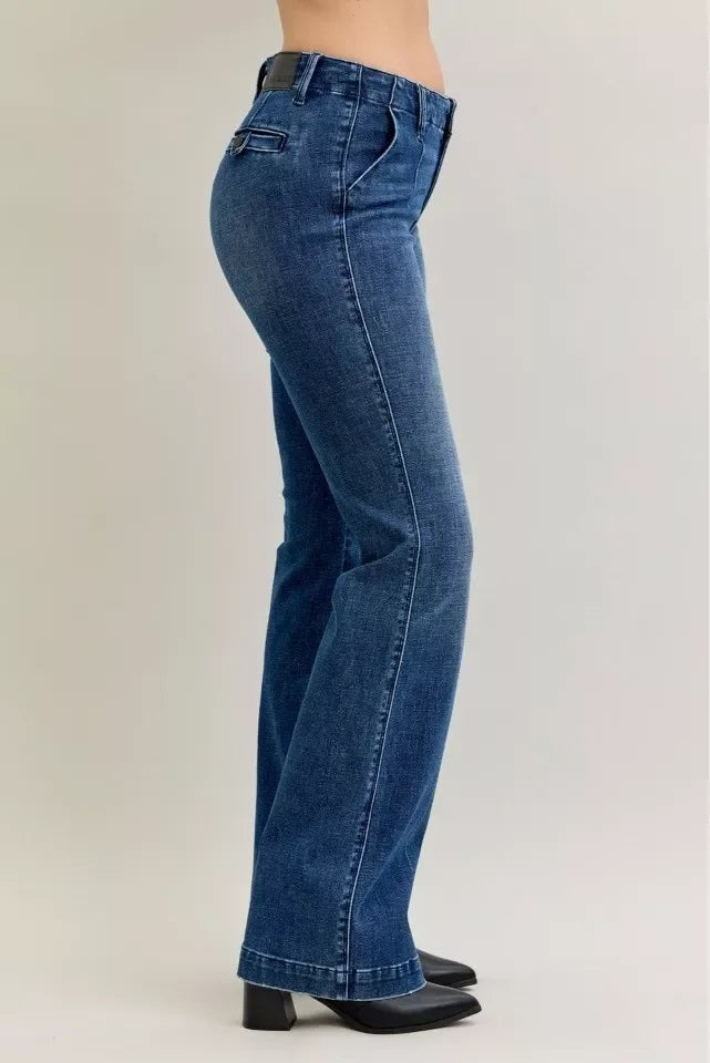 Denim - Judy Blue Full Size Mid Rise Bootcut Jeans with Welt Pockets Plus Size - - Cultured Cloths Apparel