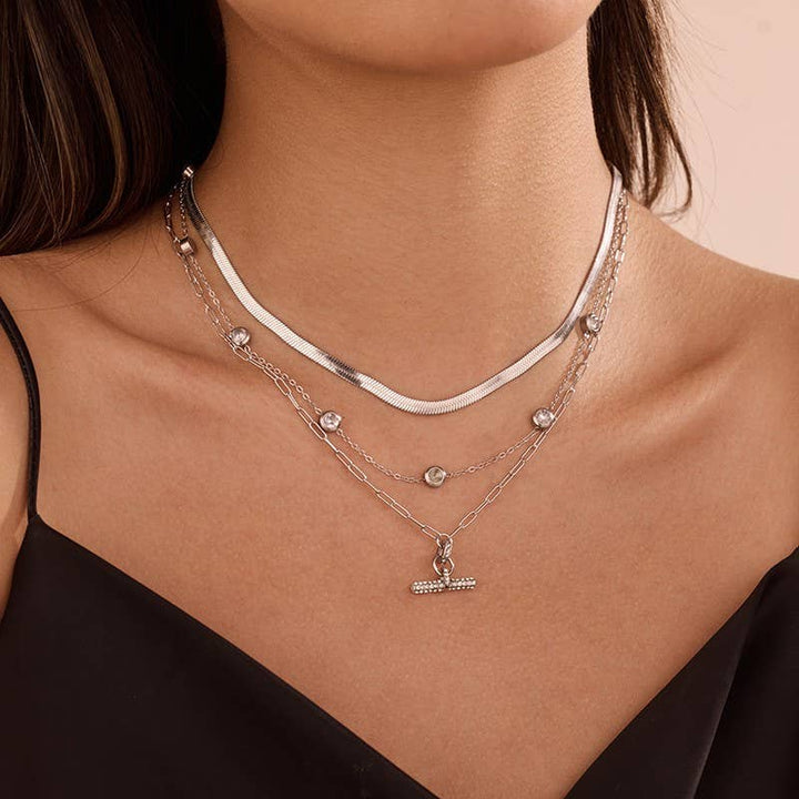 Accessories, Necklaces - STAINLESS STEEL TARNISH FREE LAYERED NECKLACE SET |40NK9725 - SILVER - Cultured Cloths Apparel