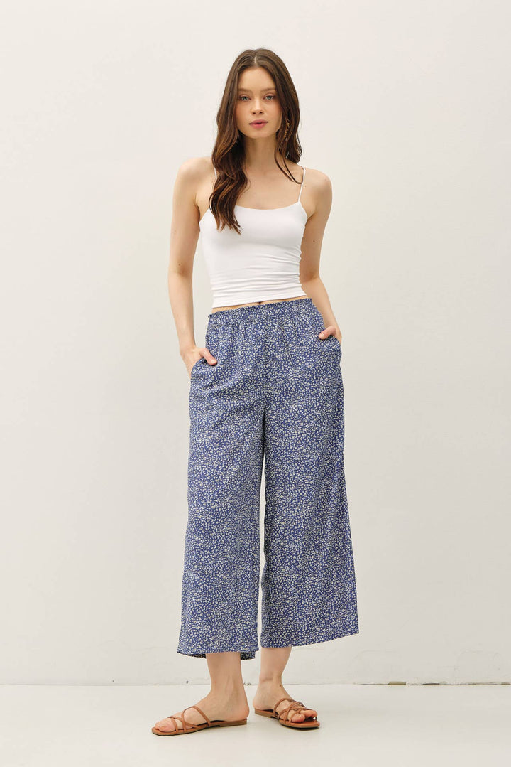 Pants - DITSY PRINTED CROP PANTS W/ ELASTIC WAISTBAND - - Cultured Cloths Apparel