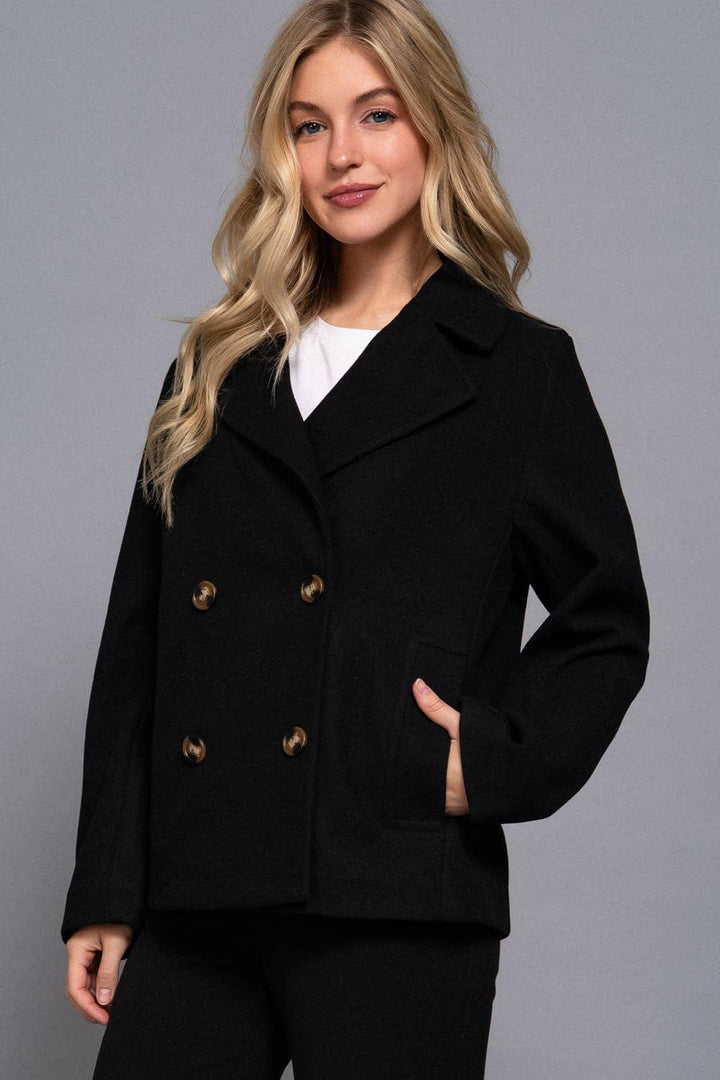 Outerwear - Long Sleeve Soft Felt Short Peacoat - MEDIUM - Cultured Cloths Apparel