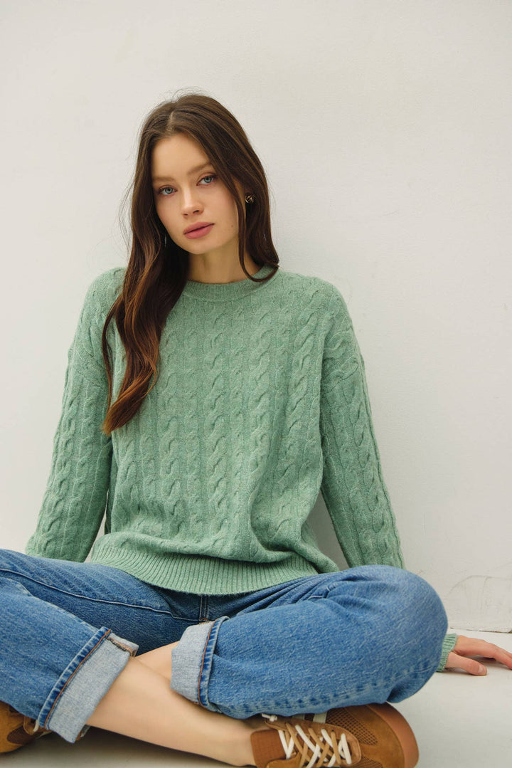 Women's Sweaters - ULTRA SOFT CABLE KNIT CREWNECK SWEATER TOP - - Cultured Cloths Apparel
