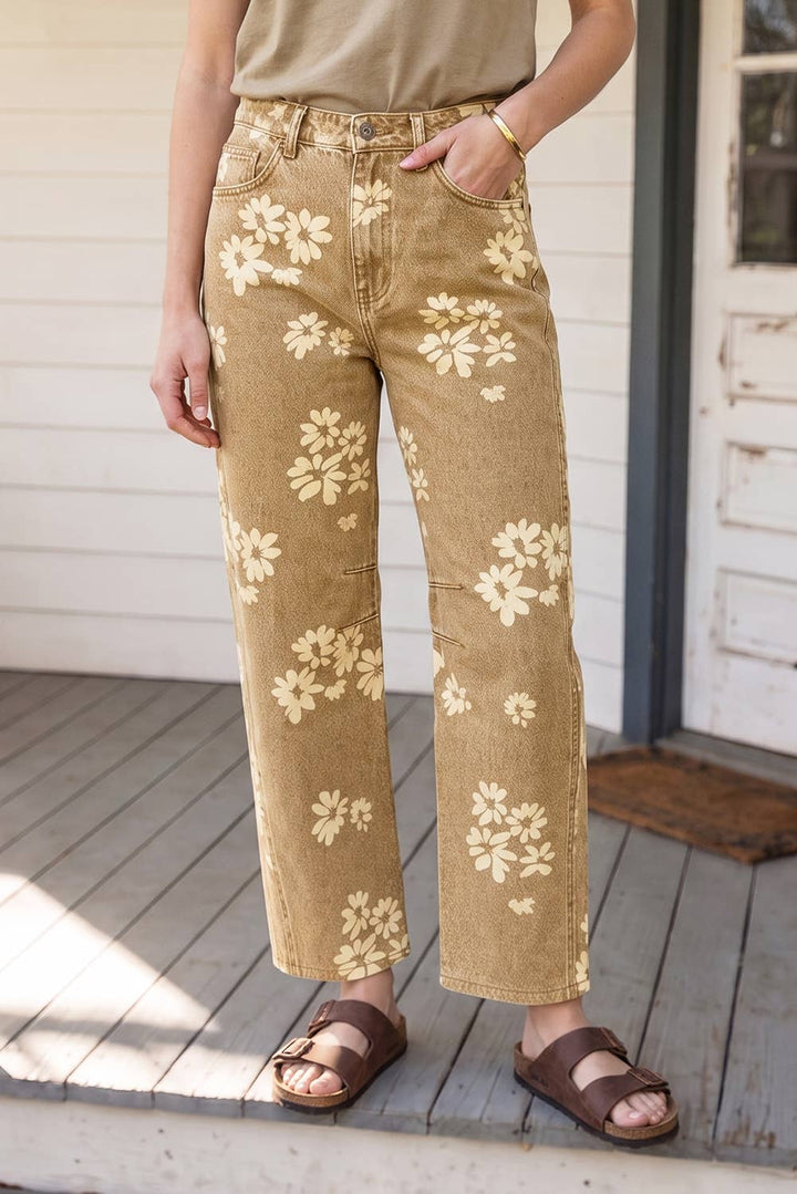 Floral Pleated Straight Jeans (4-16)