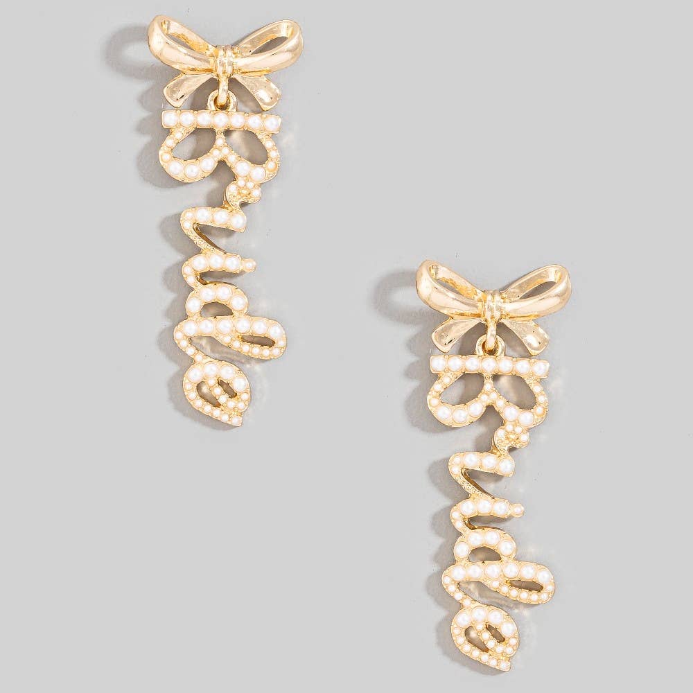 Accessories, Earrings - Pearl Pave Bride And Bow Stud Dangle Earrings - - Cultured Cloths Apparel