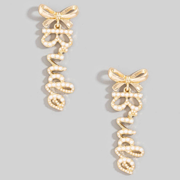 Accessories, Earrings - Pearl Pave Bride And Bow Stud Dangle Earrings - - Cultured Cloths Apparel