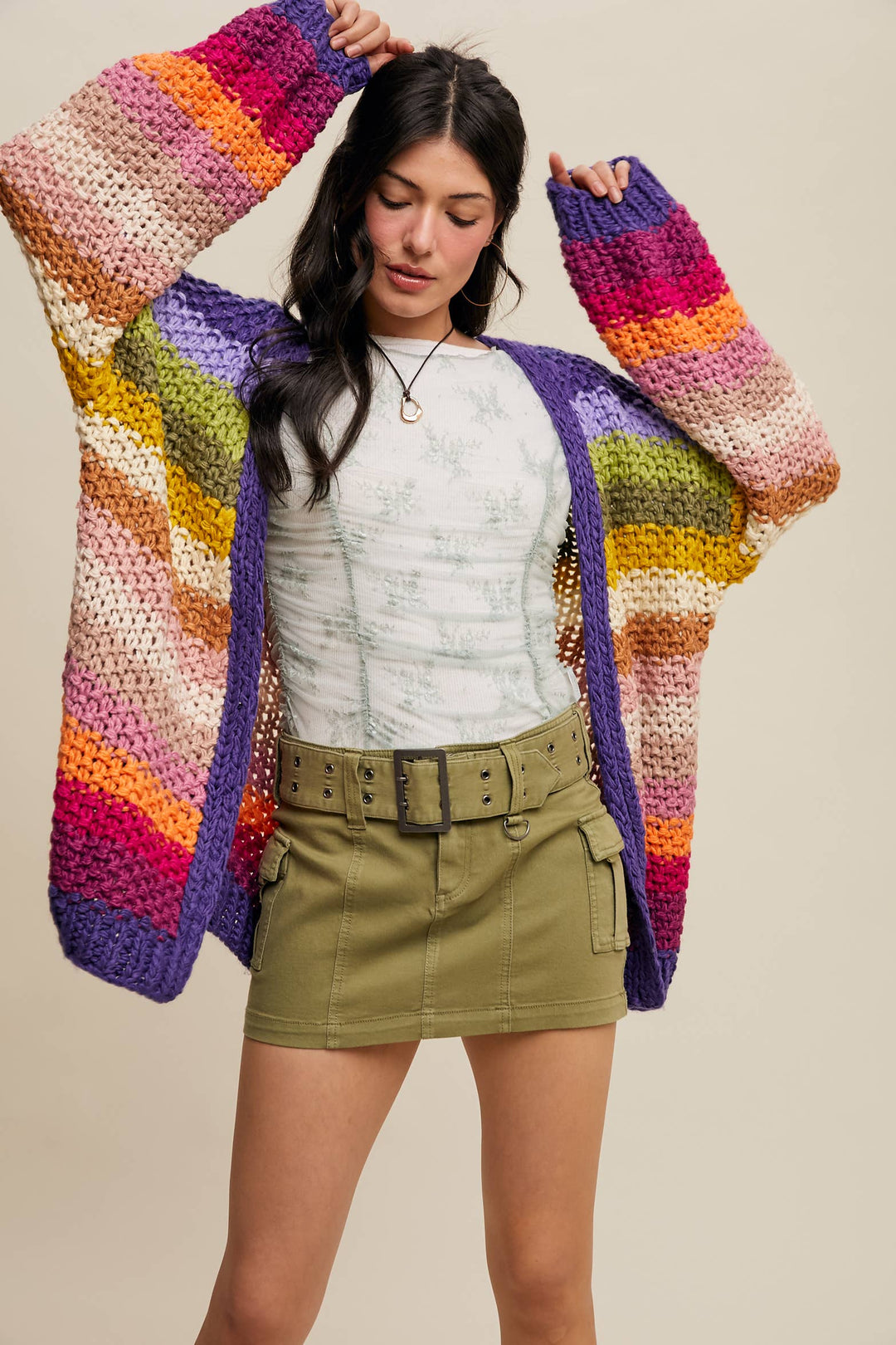 Women's Sweaters - Rainbow Hand-Crochet Open Cardigan - - Cultured Cloths Apparel