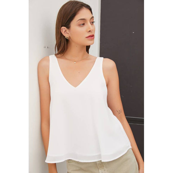 Women's Sleeveless - Sleeveless V-Neck Solid Top - Off White - Cultured Cloths Apparel