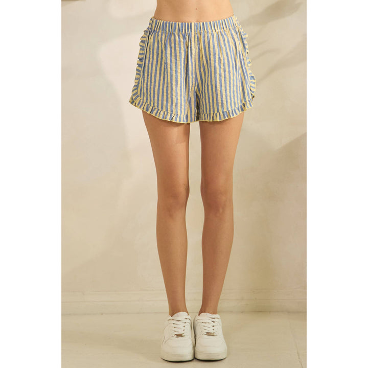 Shorts - Boho Stripe Ruffle Lounge Shorts - - Cultured Cloths Apparel
