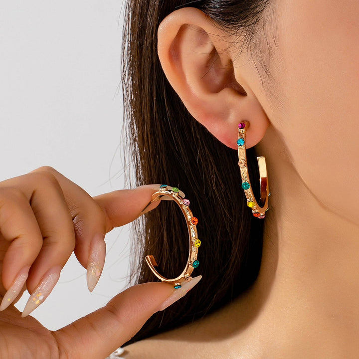 Accessories, Earrings - Multi Color Gemstone Hoop Earrings | 80E62415 - GOLD - Cultured Cloths Apparel
