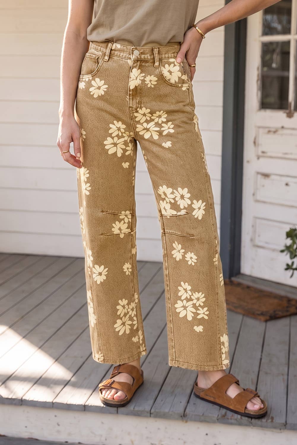 Floral Pleated Straight Jeans (4-16)