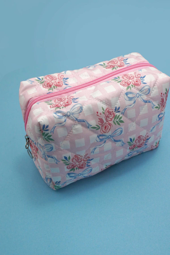 Accessories, Bags - BOW QUILTED COTTON FLORAL COSMETIC POUCH BAG - - Cultured Cloths Apparel