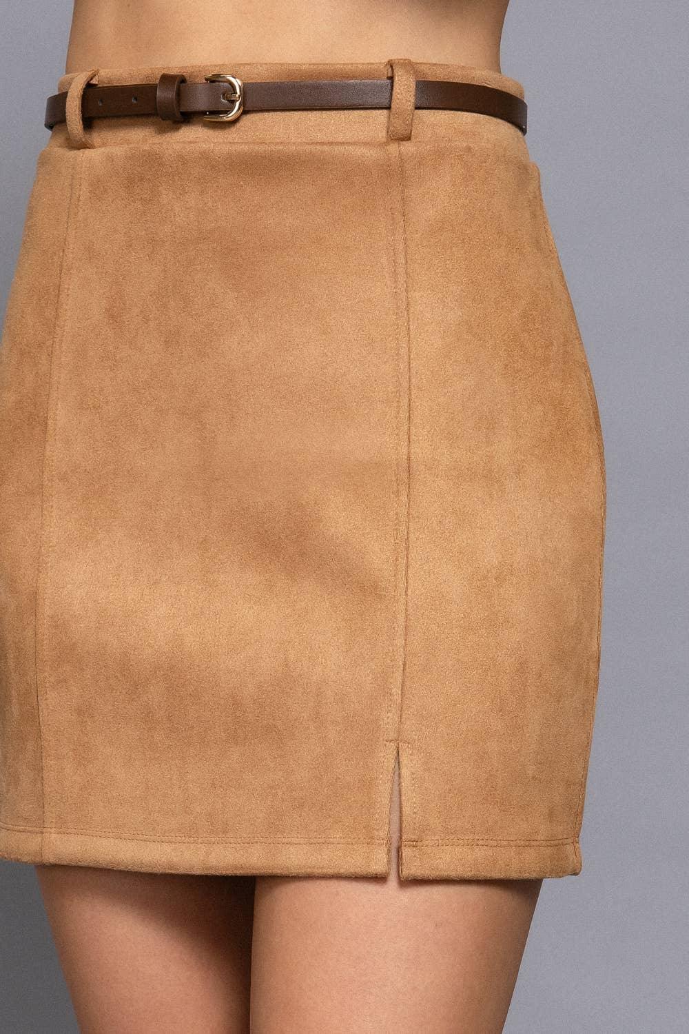 Women's Skirts - Belted Faux Suede Mini Skirt - - Cultured Cloths Apparel