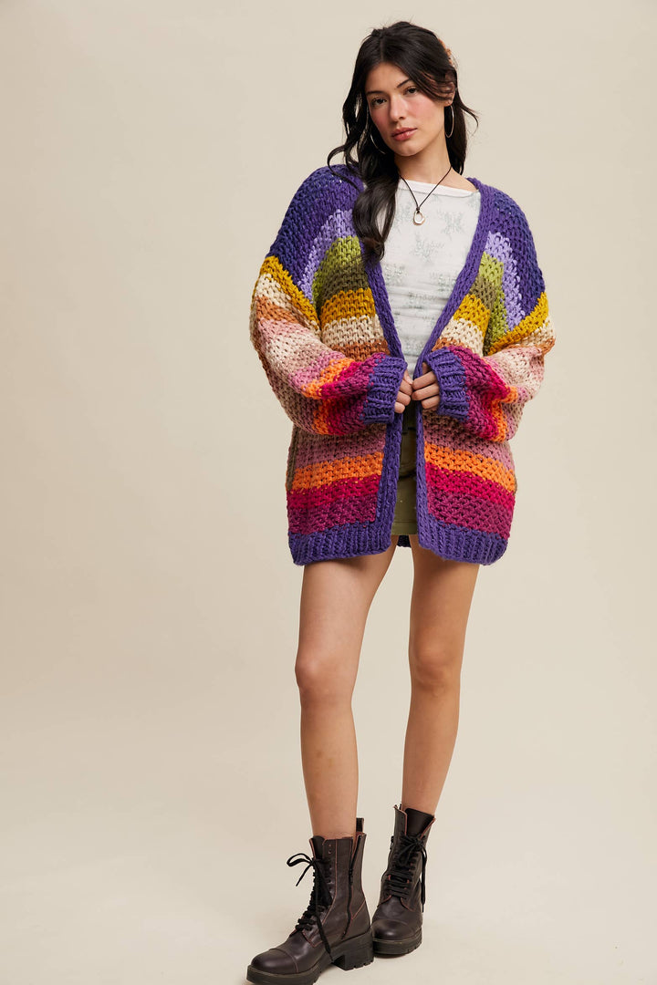 Women's Sweaters - Rainbow Hand-Crochet Open Cardigan - - Cultured Cloths Apparel